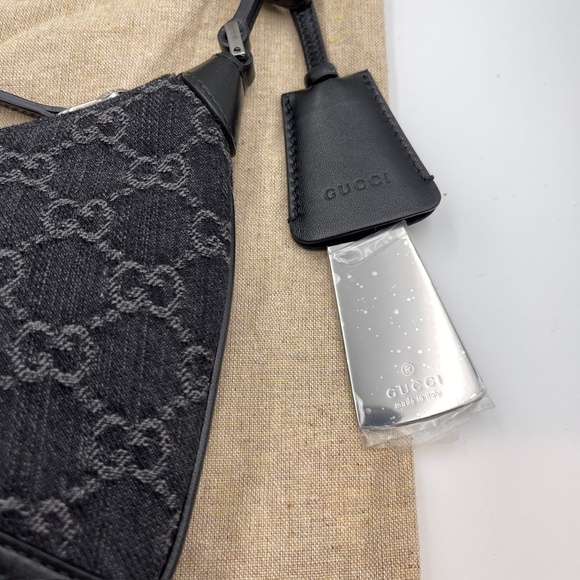 NEW GUCCI Jacquard Black Denim GG Monogram silver Horsebit Shoulder Bag Black - Picture 4 of 16